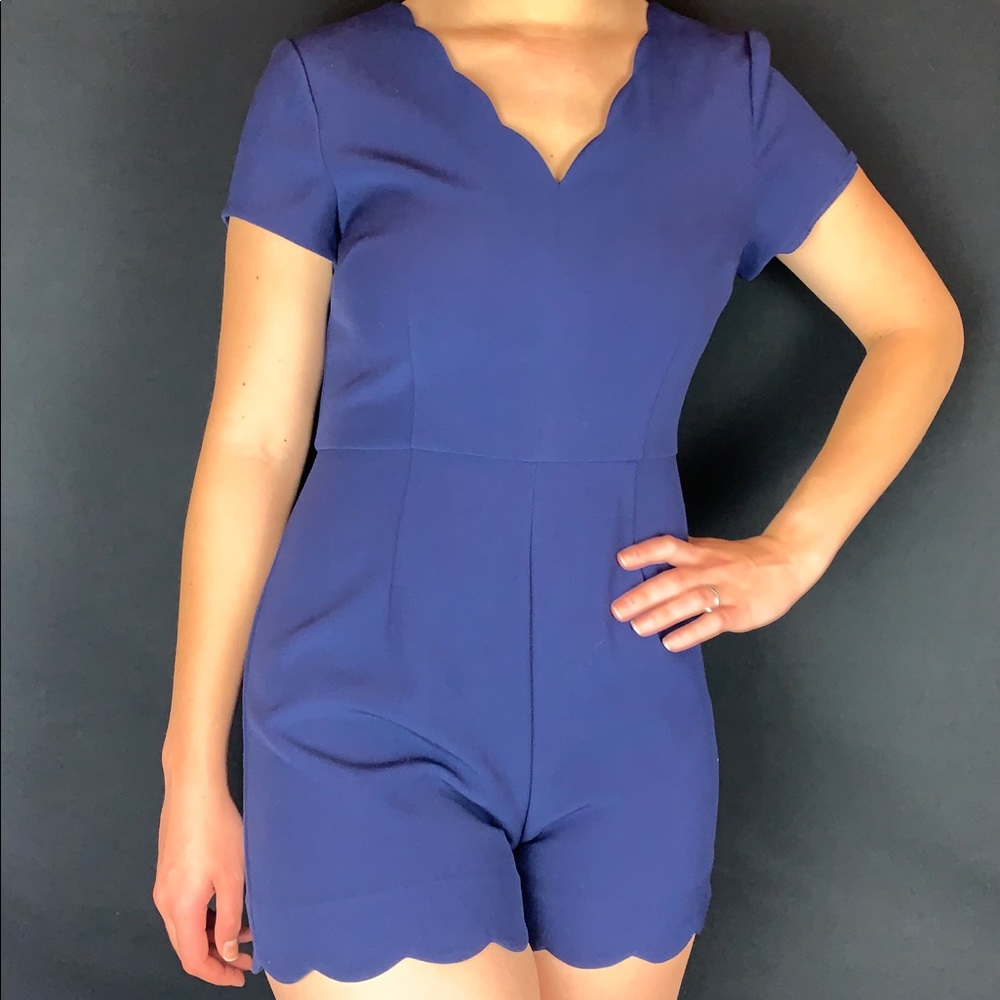 scalloped navy mini romper